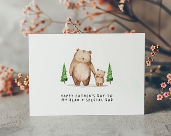 Printable Fathers Day Card, Bear Watercolor Fathers Day Card, Digital Fathers Day Card, Happy Fathers Day Card Print at Home Greeting Card