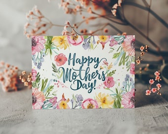 Printable Mothers Day Card, Floral Watercolor Mothers Day Card, Digital Mothers Day Card, Happy Mothers Day Card Print at Home Greeting Card