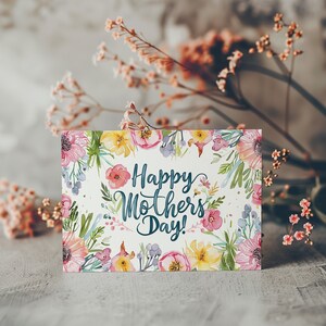 Tarjeta imprimible del Día de las Madres, Tarjeta del Día de las Madres de acuarela floral, Tarjeta digital del Día de las Madres, Tarjeta del Día de las Madres Feliz Impresión en casa Tarjeta de felicitación