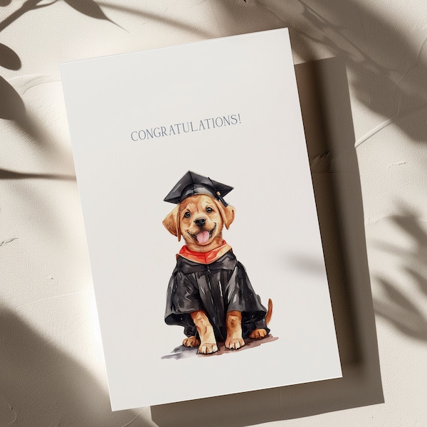 Printable Graduation Card, Cute Cat Watercolor Card, Digital Download ...