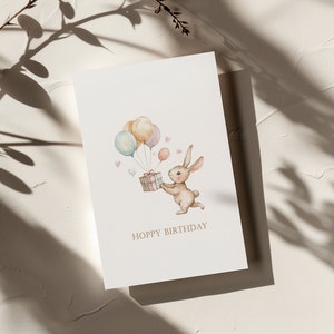 Printable Birthday Card, Cute Bunny watercolor card, Digital Download, Birthday Wishes, Celebration, Instant Download, Print at Home, Blank