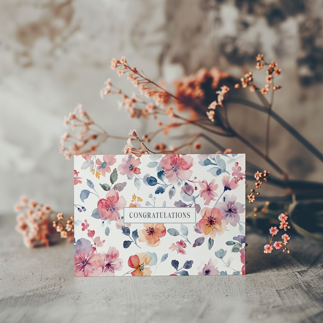 Printable Floral Congratulations Card, Congratulation Watercolor Card ...