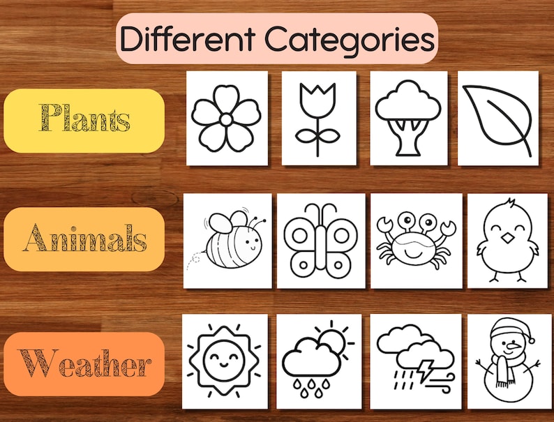 200 easy coloring pages | for small kids toddlers preschoolers kindergarten homeschool | instant download | print at home | Plants | Animals | Weather
