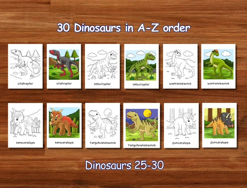 30 dinosaur coloring pages | for kids toddlers preschoolers kindergarten homeschool | instant download | print at home