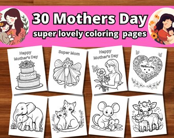30 páginas para colorear del día de la madre / para niños pequeños preescolares jardín de infantes escuela en casa / descarga instantánea / imprimir en casa / A4 / Tamaño carta
