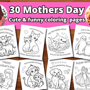 Páginas para colorear del Día de la Madre / Para niños pequeños, preescolares, jardín de infantes, educación en el hogar / Descarga instantánea / Impresión en casa / A4 / Tamaño carta