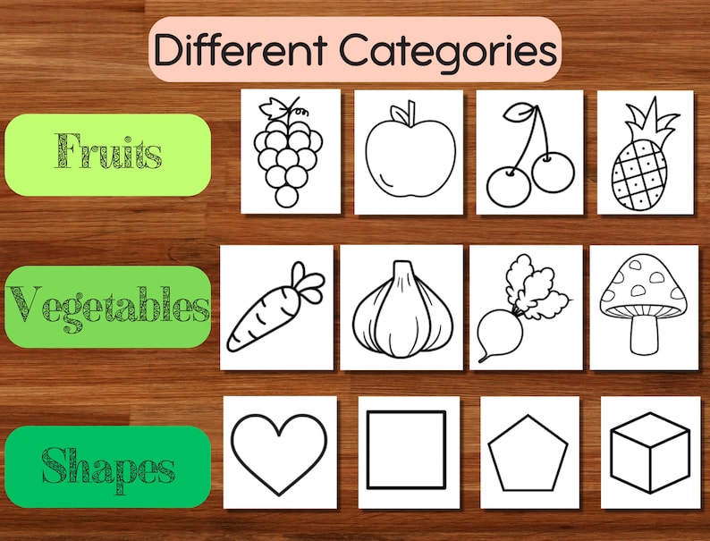 200 easy coloring pages | for small kids toddlers preschoolers kindergarten homeschool | instant download | print at home | Fruits | vegetables | Shapes