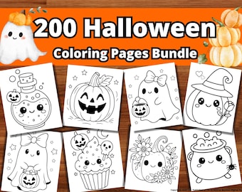 200 Halloween Coloring Pages Bundle: for Kids, Toddlers, Preschoolers, Kindergarten (High Resolution - Instant Download)