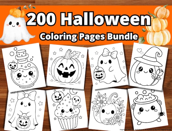200 Halloween Coloring Pages Bundle: for Kids, Toddlers, Preschoolers, Kindergarten (High Resolution - Instant Download)