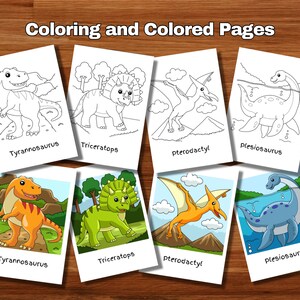 30 dinosaur coloring pages and colored pages | for kids toddlers preschoolers kindergarten homeschool | instant download | print at home