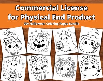Licencia comercial para productos físicos / 200 páginas para colorear de Halloween