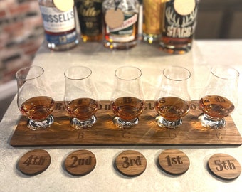 Personalized Bourbon Blind Tasting Board, Whiskey, Scotch, Perfect Gift for the Bourbon Enthusiast.  Finished Hardwood Flights