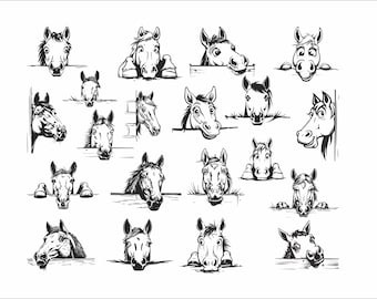 20 Peeking Horses SVG Bundle - Cute Horse Designs for Cricut & Silhouette, Instant Download, Horse Lover, Farm Animals, Equestrian Clipart