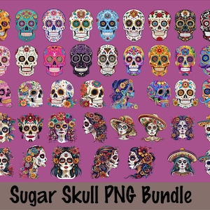 40 種類のデザイン メキシカン シュガー スカル クリップアート PNG バンドル - 死者の日、ディア デ ロス ムエルトス
