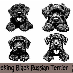 Peeking Black Russian Terrier SVG and PNG Bundle Peeking Paws, Dog Breed K-9 Animal Pet Puppy Canine Pedigree Logo Digital Download