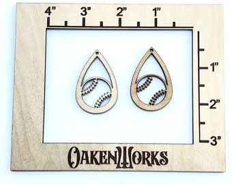 Baseball Teardrop Holz Ohrring Rohlinge, Unfertige Ohrringe, Schmuck Rohlinge, Holz Halskette Rohlinge, Holz Tropfen, Holz Rohlinge