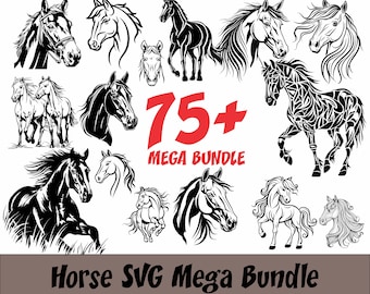 Horse SVG Mega Bundle - 75 Designs for Silhouettes Heads and More - Vector File Transparent PNG Clipart