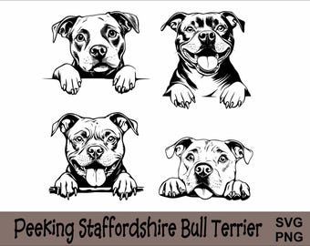 Peeking Staffordshire Bull Terrier Dog SVG and PNG Bundle Peeking Paws, Dog Breed K-9 Animal Pet Puppy Canine Pedigree Logo Digital Download