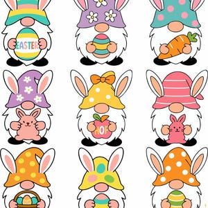 Påsktomte SVG-paket | 9 söta kanintomtar | Vårtomte PNG DXF jped eps-filer | Lagerbehandlad vektorclipart för Cricut och sublimering