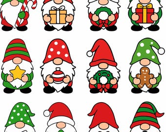 Christmas Gnome SVG Bundle | 12 Festive Holiday Designs | PNG, DXF, eps, jpeg | Cute Winter Gnomes for Cricut, Sublimation, Crafts