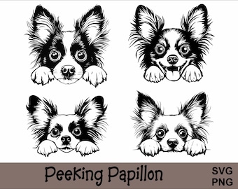 Peeking Papillon SVG and PNG Bundle Peeking Paws, Dog Breed K-9 Animal Pet Puppy Canine Pedigree Logo Digital Download