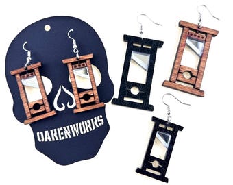 Gothic Guillotine Earrings - Laser-Cut Wood or Spiderweb Acrylic