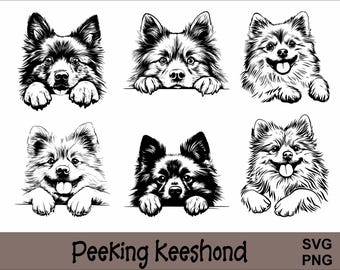 Peeking Keeshond SVG and PNG Bundle Peeking Paws  Dog Breed  K-9  Animal Pet, Puppy Canine Pedigree Logo, Digital Download