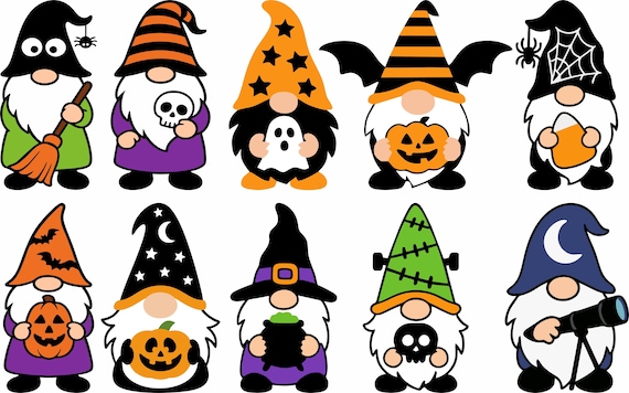 Halloween Gnome SVG Bundle | 10 Spooky Gnome Designs | PNG DXF eps jpeg Cut Files | Witch Gnome, Pumpkin, Bat, Trick or Treat | Cricut laser