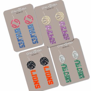 Mascot School Spirit Earrings - Custom Acrylic - Game Day Earrings - Football, Basketball, Soccer, Baseball, Volleyball - You Customize