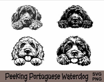Peeking Portuguese Water dog SVG and PNG Bundle Peeking Paws, Dog Breed K-9 Animal Pet Puppy Canine Pedigree Logo Digital Download