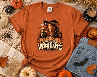 Comfort Colors® pumpkin-spice-makes-this-witch-happy-shirt-funny-halloween-witch-t-shirt-vintage-latte-and-black-cat-tee-fall-coffee-gift