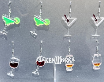 Drink Lover’s Acrylic Earrings - Whiskey, Margarita, Wine & Martini Glass Options | Clear, Lightweight | 2 Sided