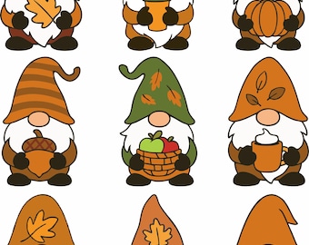 Autumn Gnome SVG Bundle | Fall Gnomes Clipart PNG DXF eps jpeg | Cute Harvest Gnomes for Cricut & Laser Cutting | Instant Download