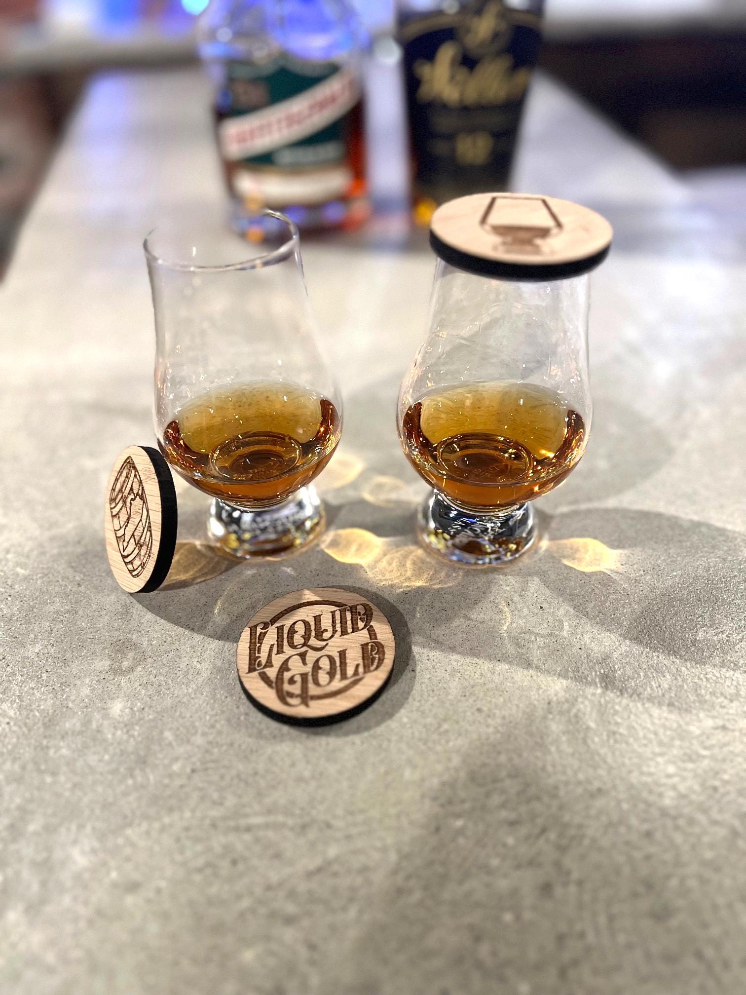 Glencairn Bourbon Glass Tasting Topper - Vapor Control Cover - White Oak - Personalized Whiskey Glass Cover