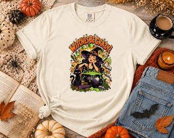 Comfort Colors® witches-be-crazy-shirt-funny-halloween-witch-t-shirt-retro-potion-cauldron-tee-black-cat-witchy-gift