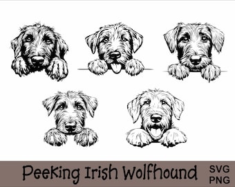 Peeking Irish Wolfhound SVG and PNG Bundle Peeking Paws, Dog Breed K-9 Animal Pet Puppy Canine Pedigree Logo Digital Download