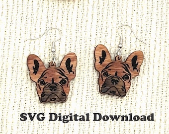 French Bulldog Earring SVG File - Tested for Glowforge Silhouette and Cricut Cutters - Instant Digital Download - DXF Laser Cut Format