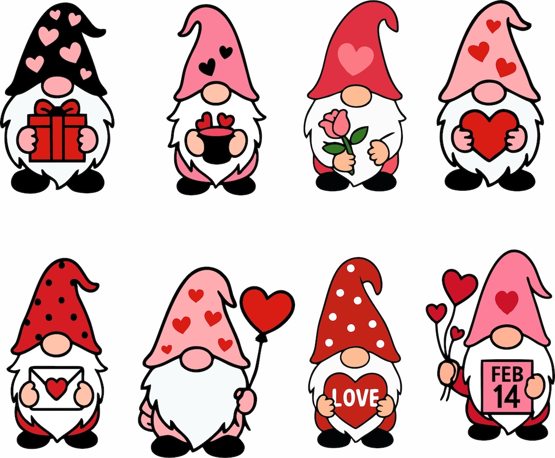Valentine Gnome SVG Bundle | 8 Love Gnome Designs | PNG, EPS, Dxf, Jpeg ...