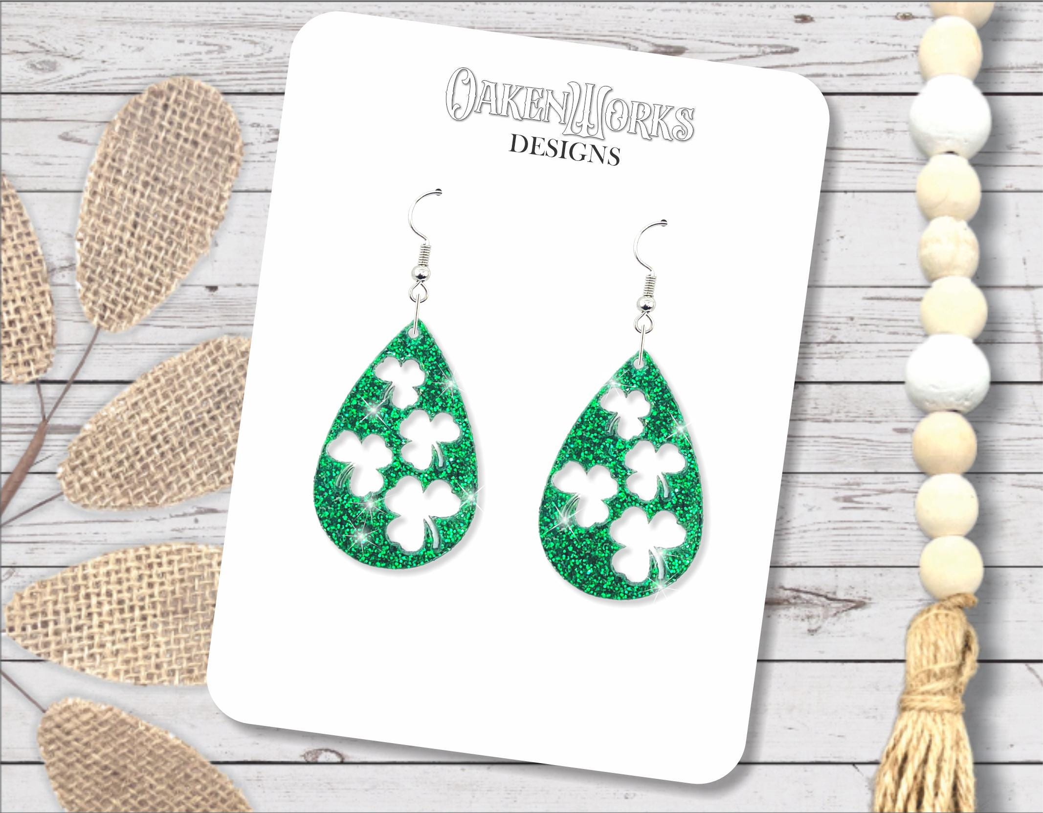 4 Pairs St. Patrick's Day Earrings - Green Acrylic Shamrock Dangle Earrings For Women