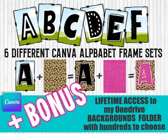 Fill your own Framed Doodle Letters on CANVA, Commercial Use Allowed,  6 Different Drag and Drop Alphabet Letter PNG Sets | Editable Frames