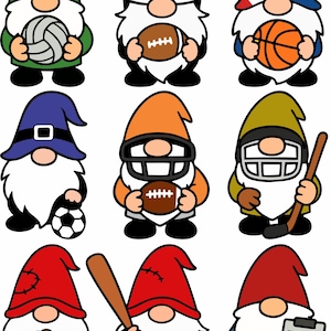 Paquete de gnomos deportivos SVG PNG DXF Eps Jpeg / Fútbol americano, béisbol, baloncesto, voleibol, entrenadores, gnomos / Cricut Clipart / Aficionado a los deportes