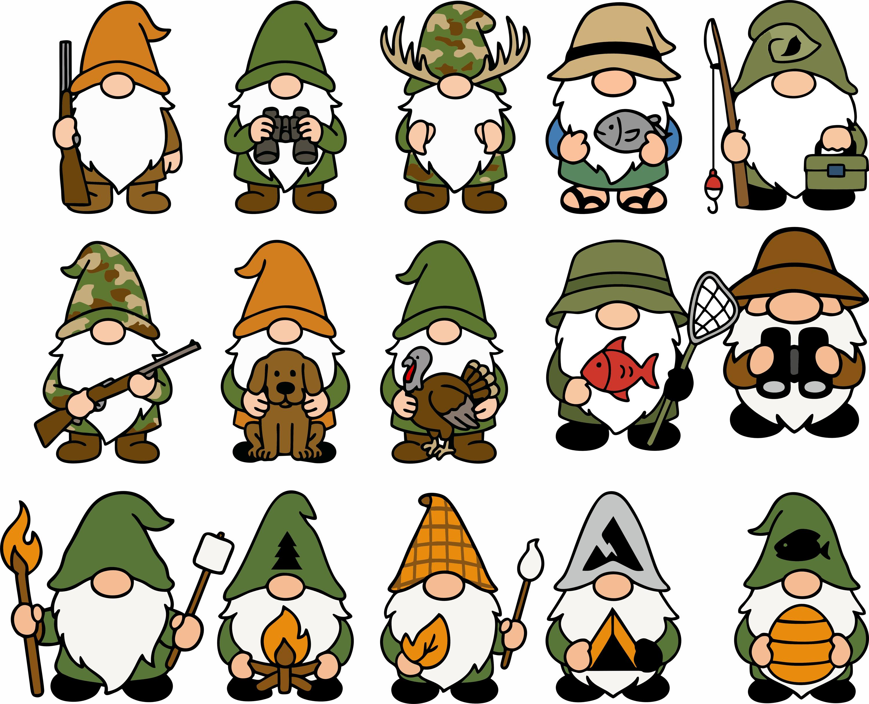 Outdoorsman Gnome Bundle | 12 SVG PNG EPS dxf jpeg Files | Camping Hunting Hiking Gnome Clipart | Rustic Woodsman Vector Set