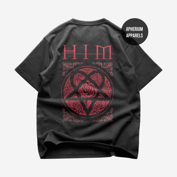 T-shirt HIM Back - Chemise musique rock - Chemise Heartagram - Plus grandes chansons d'amour - Love Metal - Ville Valo - HIM Merch - T-shirt unisexe en coton épais