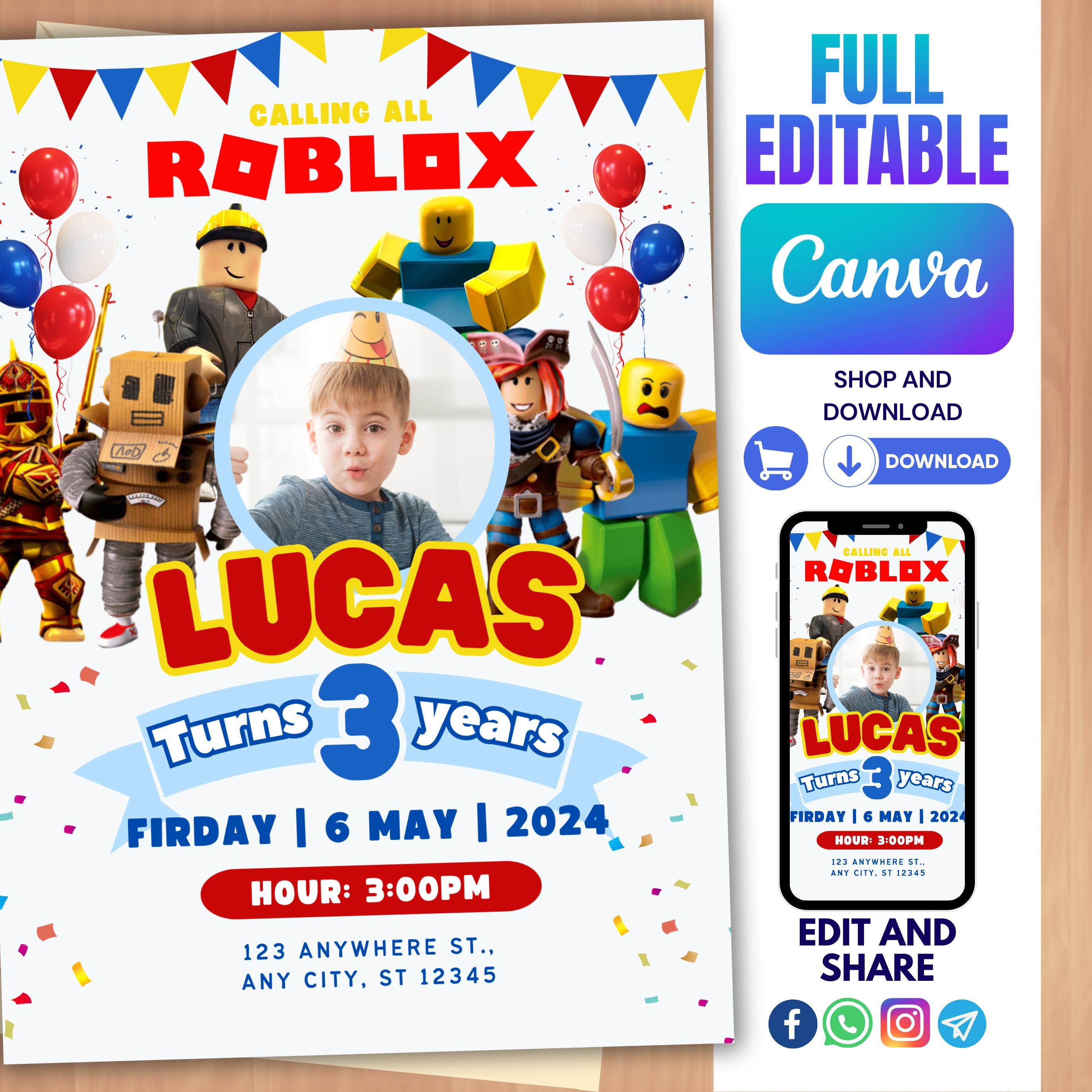 Roblox, Roblox Birthday Invitation, Roblox Digital Invitation, Roblox ...