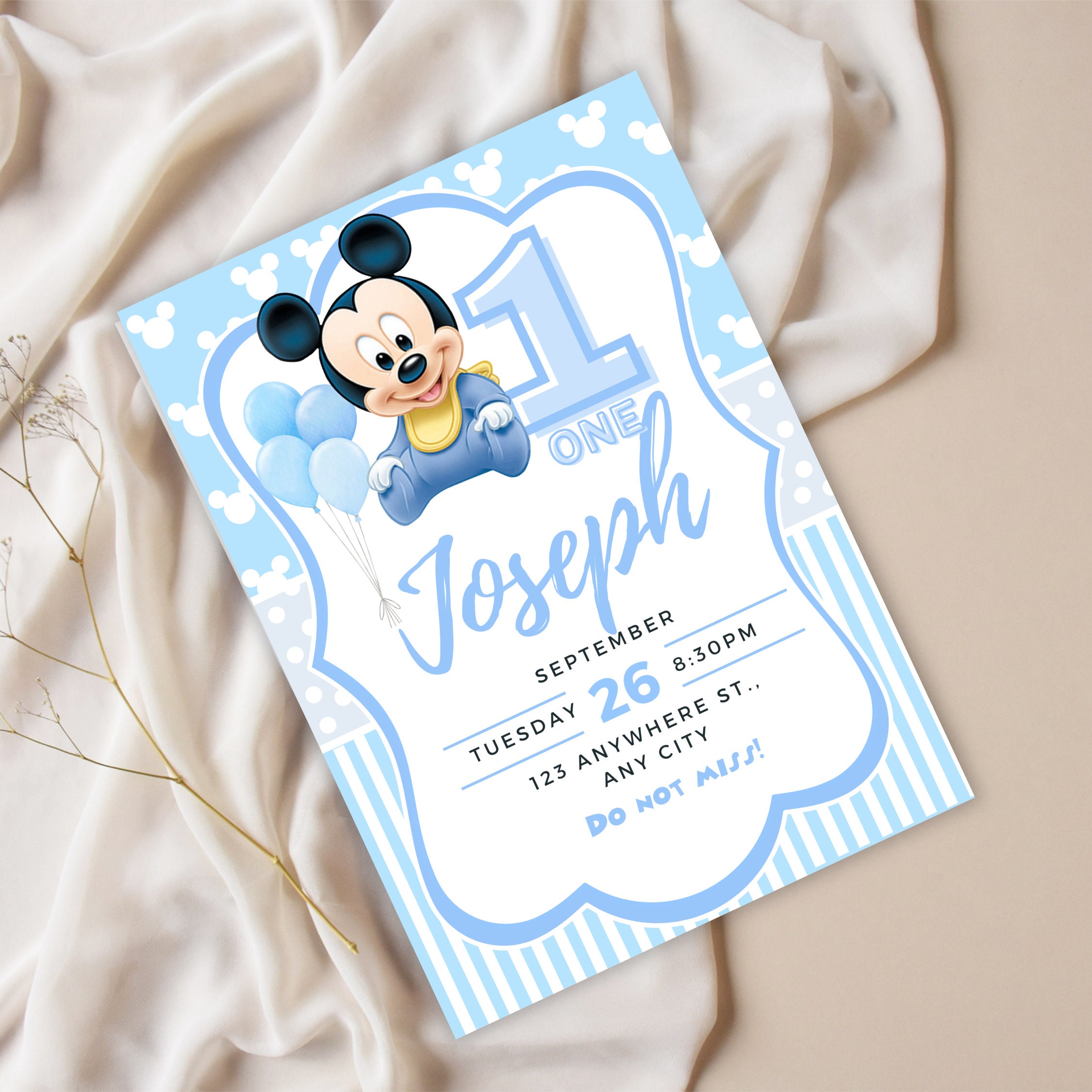 Digital MICKEY MOUSE Invitation, Baby Mickey Mouse Baptism Invitation