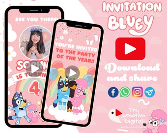 Bluey birthday Invitation, Bluey video invitation, Bluey Girl invitation, Video Invitation Girl, Bluey Bingo invitation, birthday Invitation