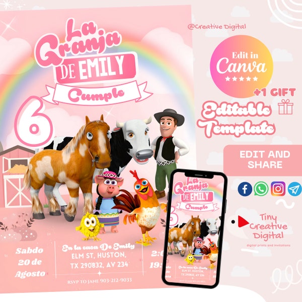 Invitation modèle d’anniversaire - Invitation d’anniversaire modifiable - Invitation d’anniversaire imprimable - Invitation d’anniversaire - Zenon Birthday Farm Girl