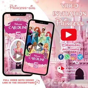 Princess Video Invitation with Photo, Princess Birthday Electronic Video Invitation, Princess Video Invitation, Princess Party Invitation