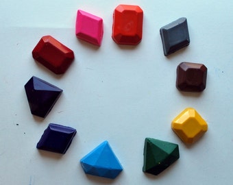 10 Jewel Molded Crayons Made from Recycled Crayons - Set - Rainbow - Gem Stones - Pretend Create Play - Coloring - Stocking Stuffer - Girls