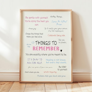 Things to Remember, Positive Affirmations Wall Art, Calming Corner, Anxiety Relief, Therapy Office Decor, CBT Quotes, Digital Download Print